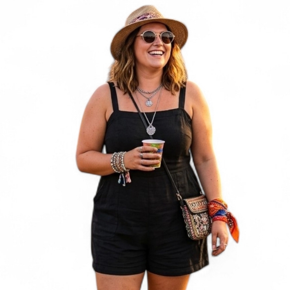 Old Navy Plus Size Black Linen Blend Strappy Romper with Pockets 3X